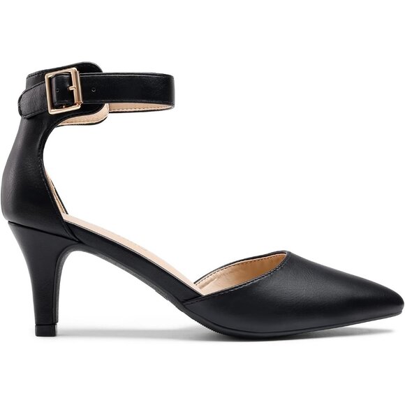 Dream Pairs Women's Black Pu Faux Suede pointed Toe Kitten Heels Pumps Shoes - Picture 2 of 7